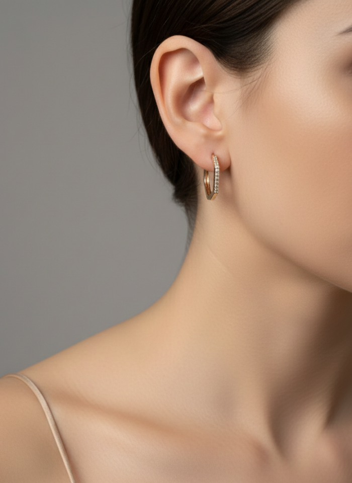 Beşgen Taşlı Halka Küpe