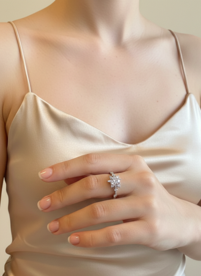 Beyaz Altın Lotus Yüzük