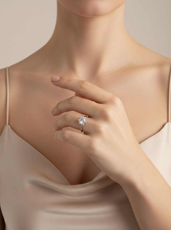 Lotus Yüzük Beyaz Altın