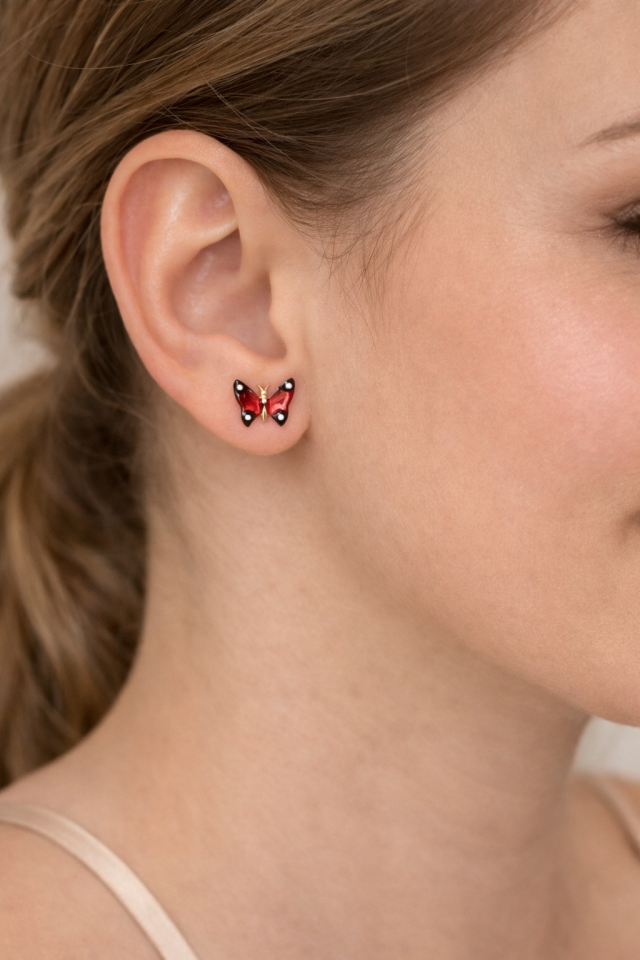 Kırmızı Siyah Kelebek Küpe