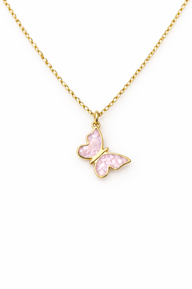 Pembe Kelebek Kolye