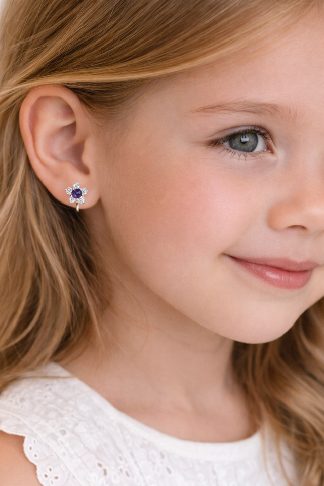 Mor Taşlı Çocuk Küpesi