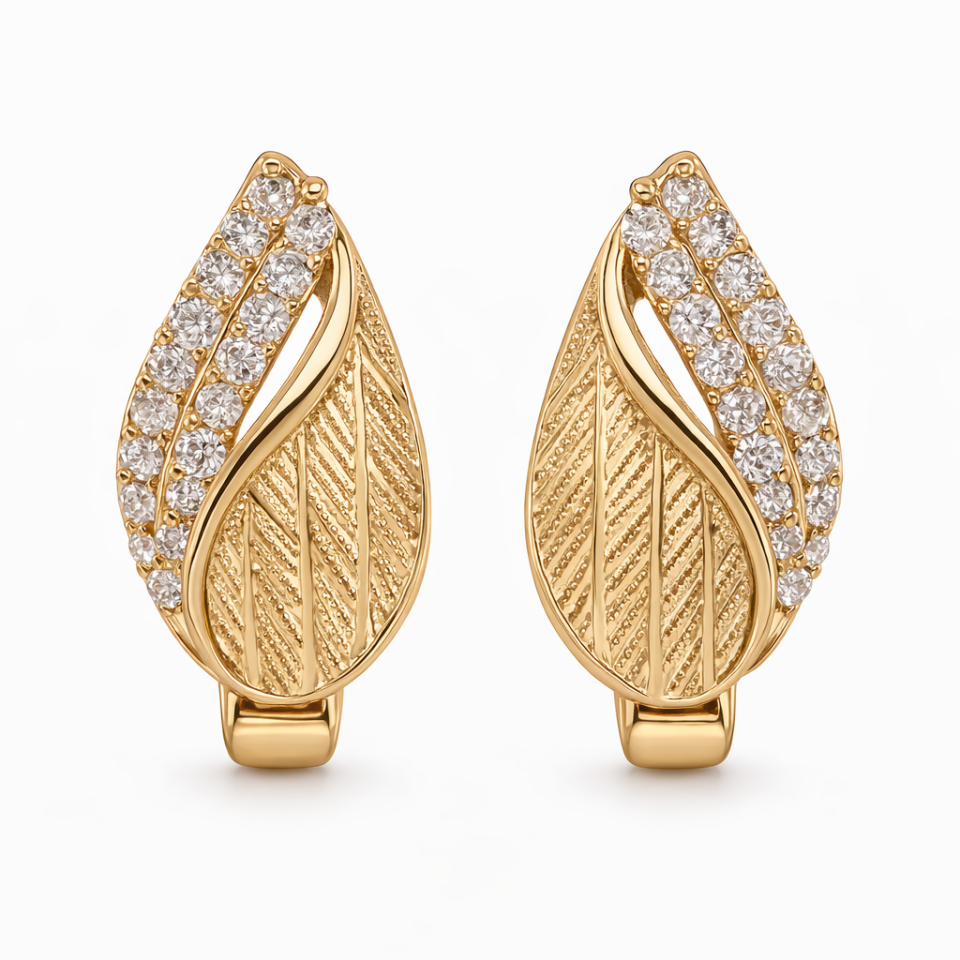 Hasır Taşlı Yaprak Küpe