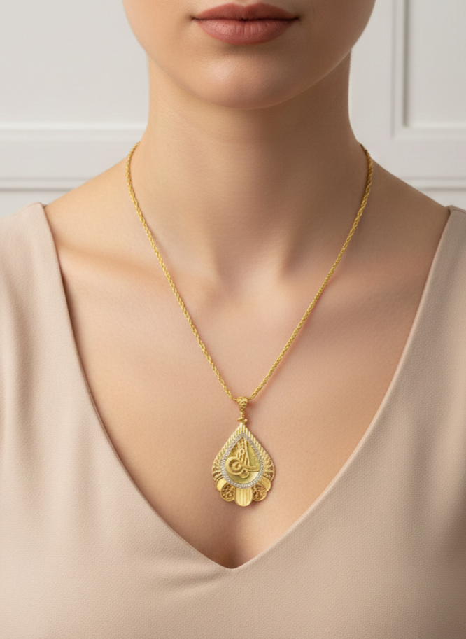 Tuğra Motifli Damla Kolye