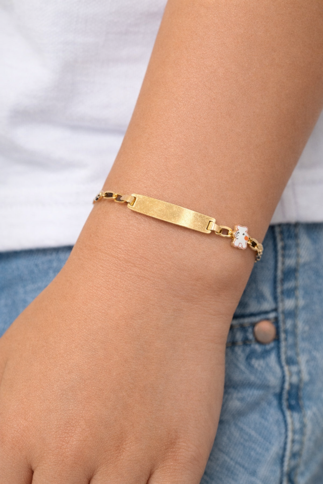 Beyaz Ayıcıklı Plakalı  Bileklik