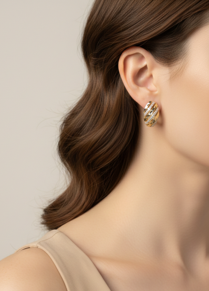 Zikzak Şerit Taşlı Küpe