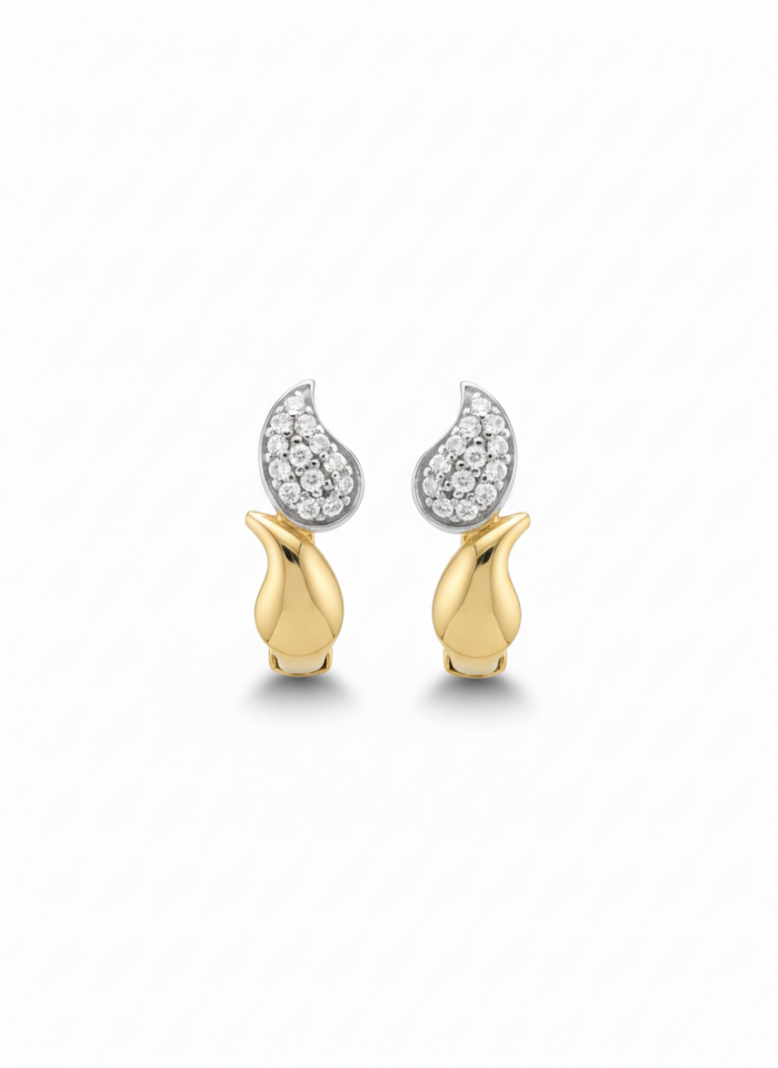 Taşlı Yaprak Damla Küpe