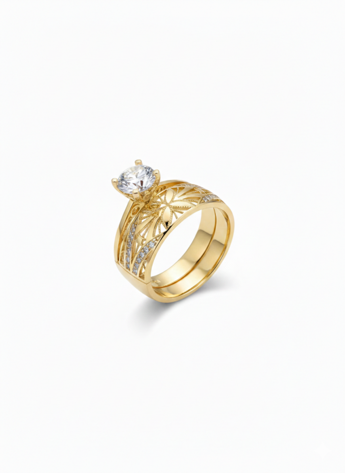 Roset Motif Tektaş Alyans