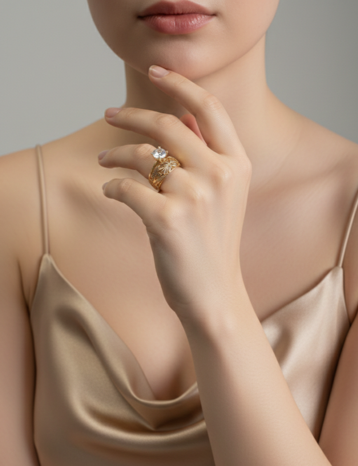 Roset Motif Tektaş Alyans