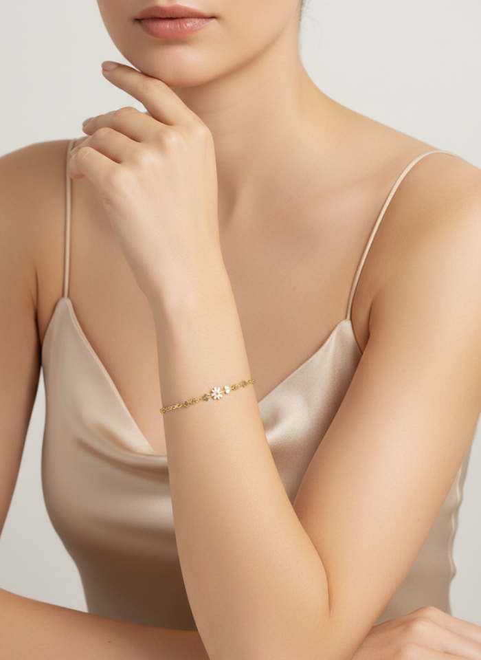 Çiçekli Kalp Bileklik